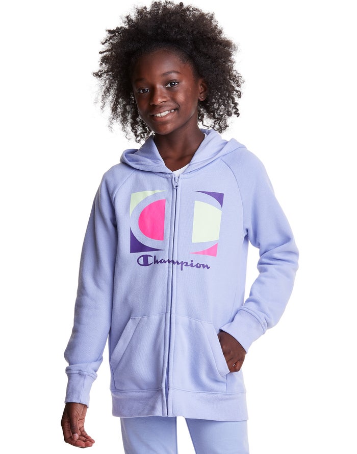 Champion Girls Hoodie NZ - Full Zip Colorblock C Logo Light Purple ( 7450-PCNFE )